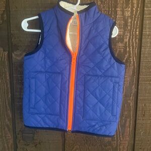 Children's Quilted Vest in Blue with Orange Zipper